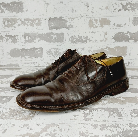Bruno Magli Florio Cap Toe Brown Leather Dress Shoes Lace Up Loafers T208 - Picture 2 of 9